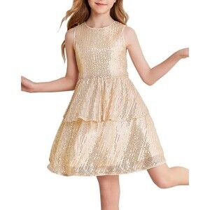 Danna Belle Girls Sequin Dual-Layer Sleeveless Dress Size 14Y
